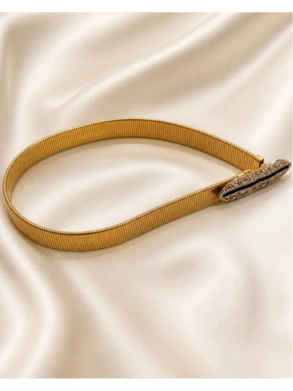 Vintage KJL Kenneth Lane Gold Tone Stretch Belt Rhinestone Black Art Deco Clasp